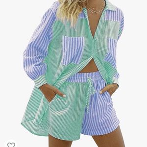Matching set, button down and elastic waist shorts. Size L